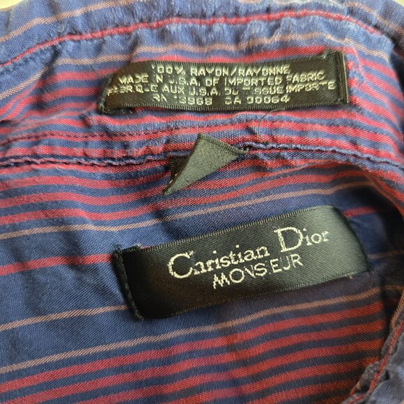 Christian Dior Shirt Mens XL Purple Blue Striped Button Up Rayon Made in USA VTG - Picture 8 of 10